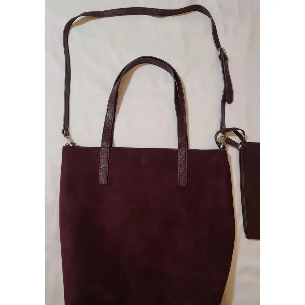 2pk Vegan Suede Tote Sz Medium Equestrian Collegiate Preppy Purple Brown 15x14 - Picture 5 of 13